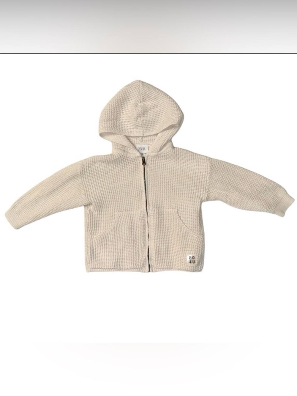 Zara Baby Cream Waffle Knit Zip Up Hooded Cardigan Size 9-12 Months